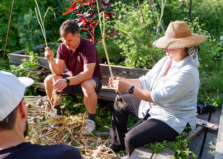 Community members growing food together